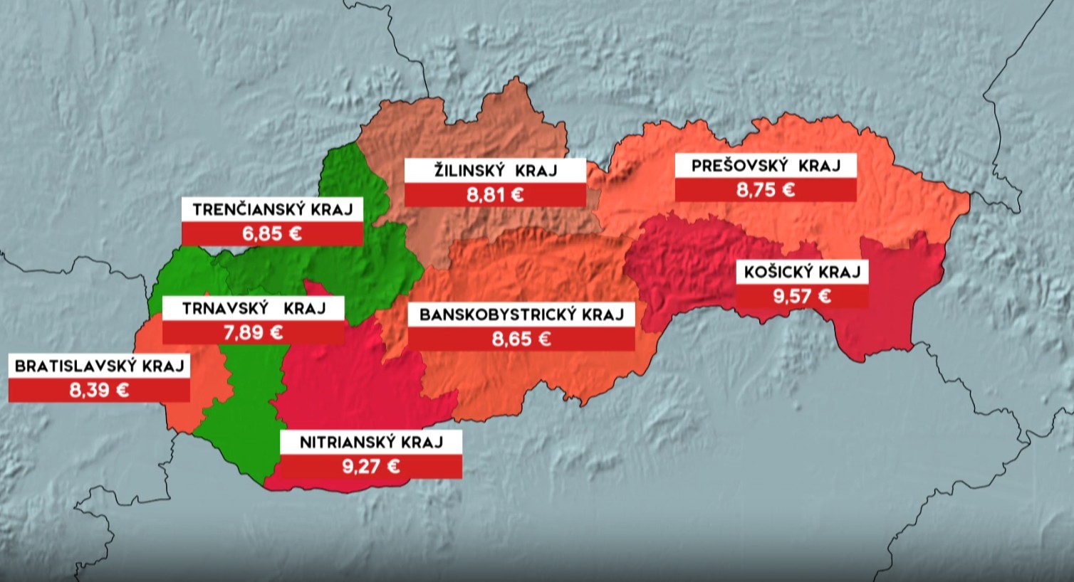 Ceny obedového menu v jednotlivých krajoch